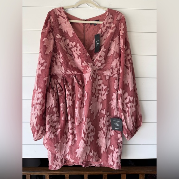 Lulu's Meant to Shine Mauve Floral Jacquard Long Sleeve Mini Dress! Size xl! - Picture 3 of 6